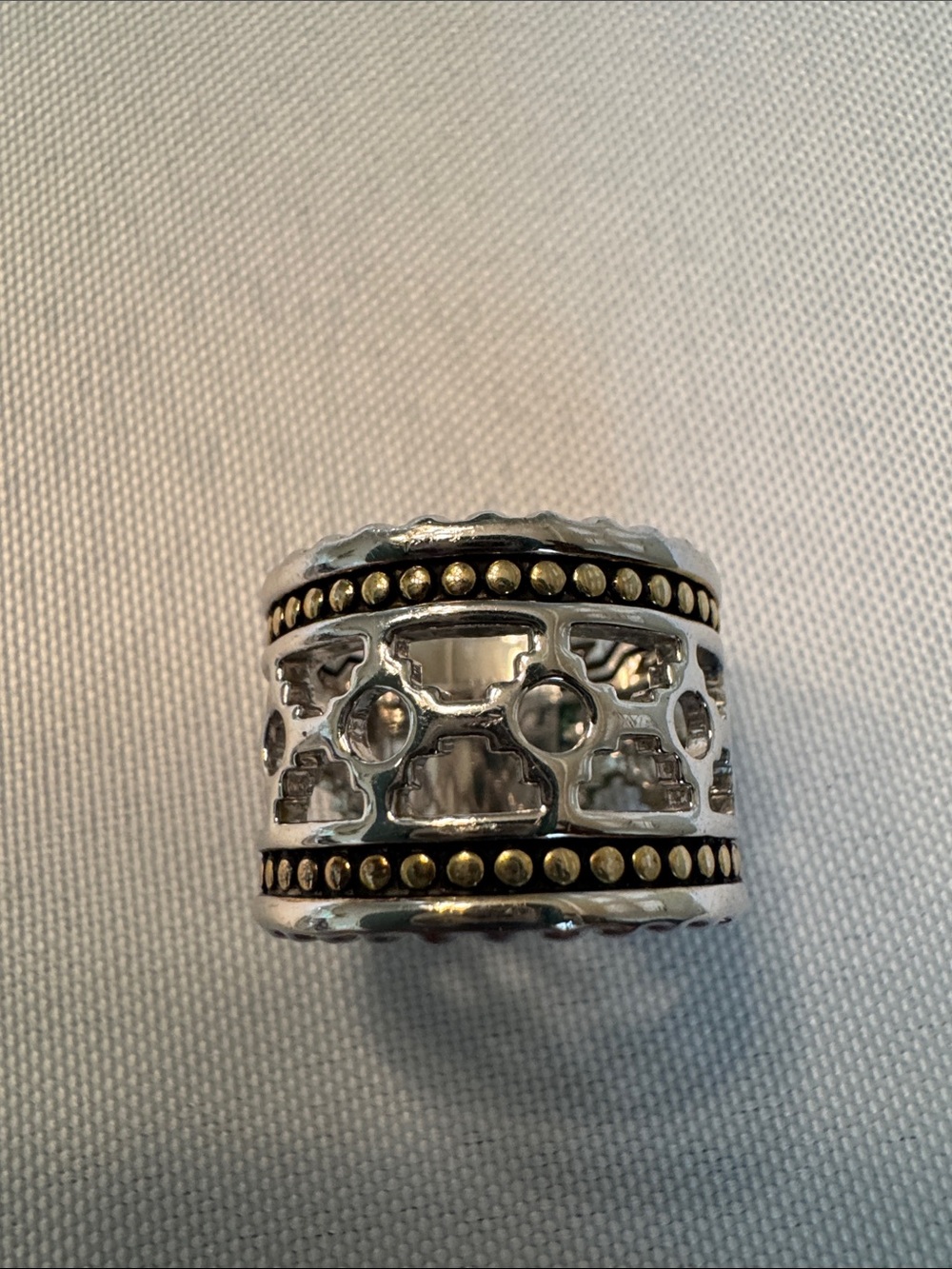 Sterling Silver and Gold-Tone Filigree Wide Band Ring